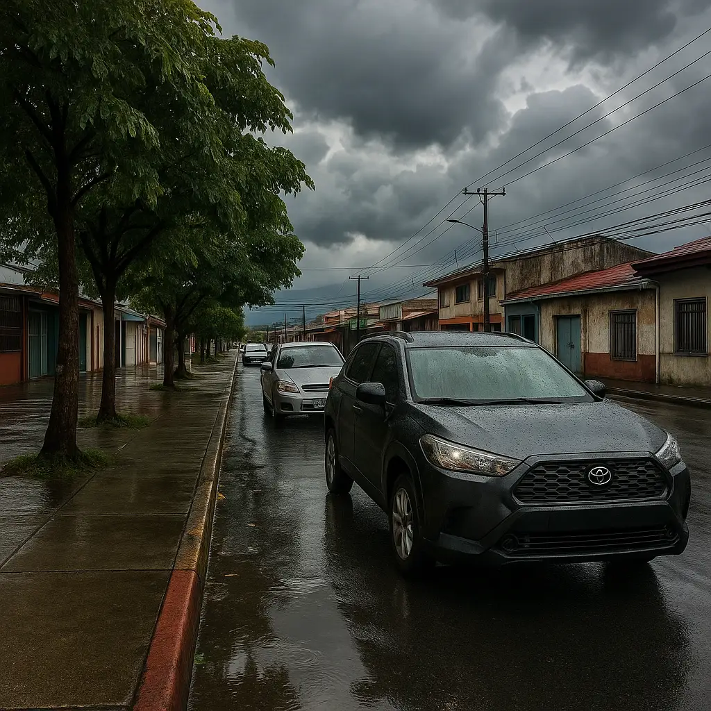 Imagen de cielo nublado con lluvia ligera en Alajuela, Costa Rica