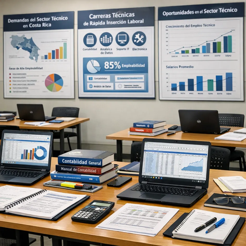 Jóvenes estudiantes de carreras técnicas en Costa Rica durante una clase práctica