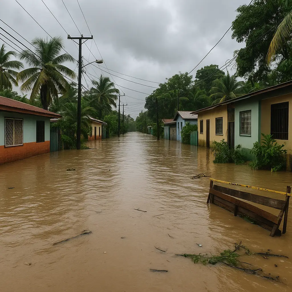 Inundaciones en la provincia de Limón tras paso de onda tropical en Costa Rica