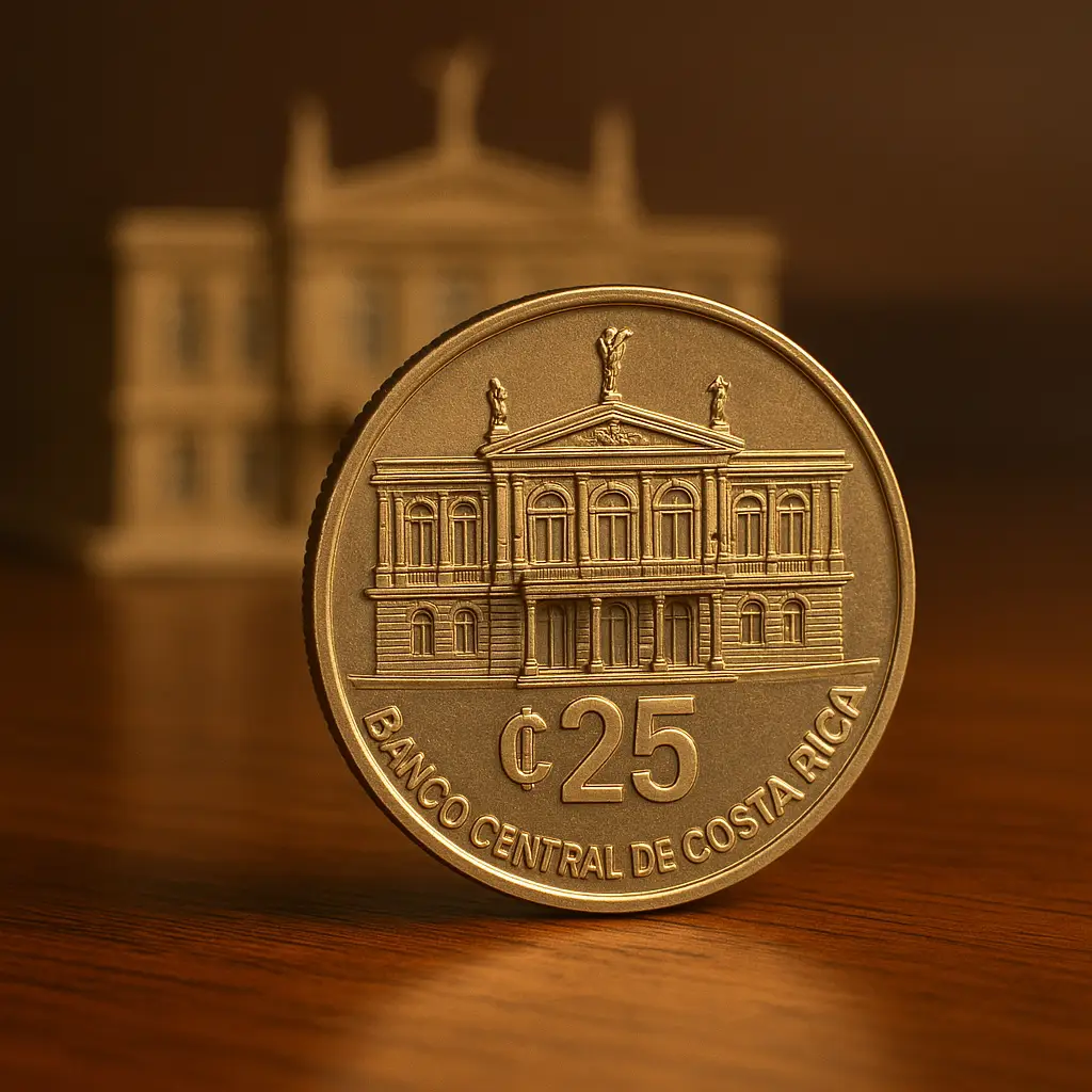 Moneda coleccionable de ₡25 dedicada al Teatro Nacional emitida por el Banco Central de Costa Rica