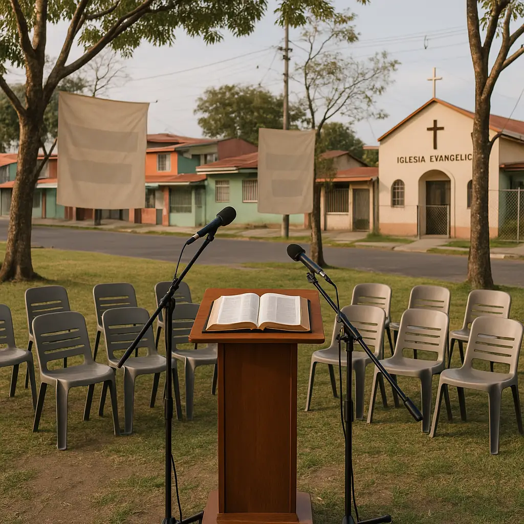 Multitud en evento religioso evangélico en Costa Rica, reflejando el crecimiento del movimiento