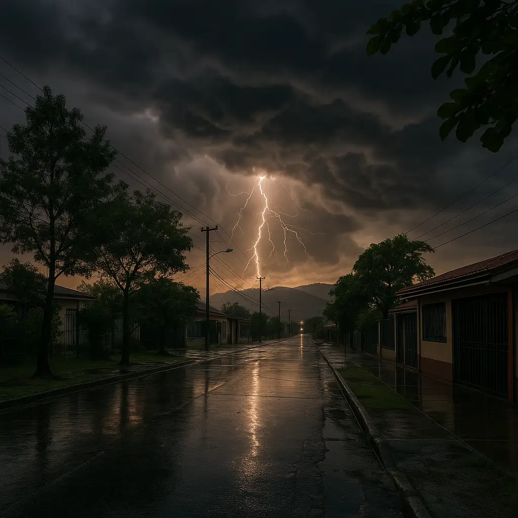 Tormentas eléctricas y lluvia intensa en Alajuela, Costa Rica, el 17 de mayo de 2026