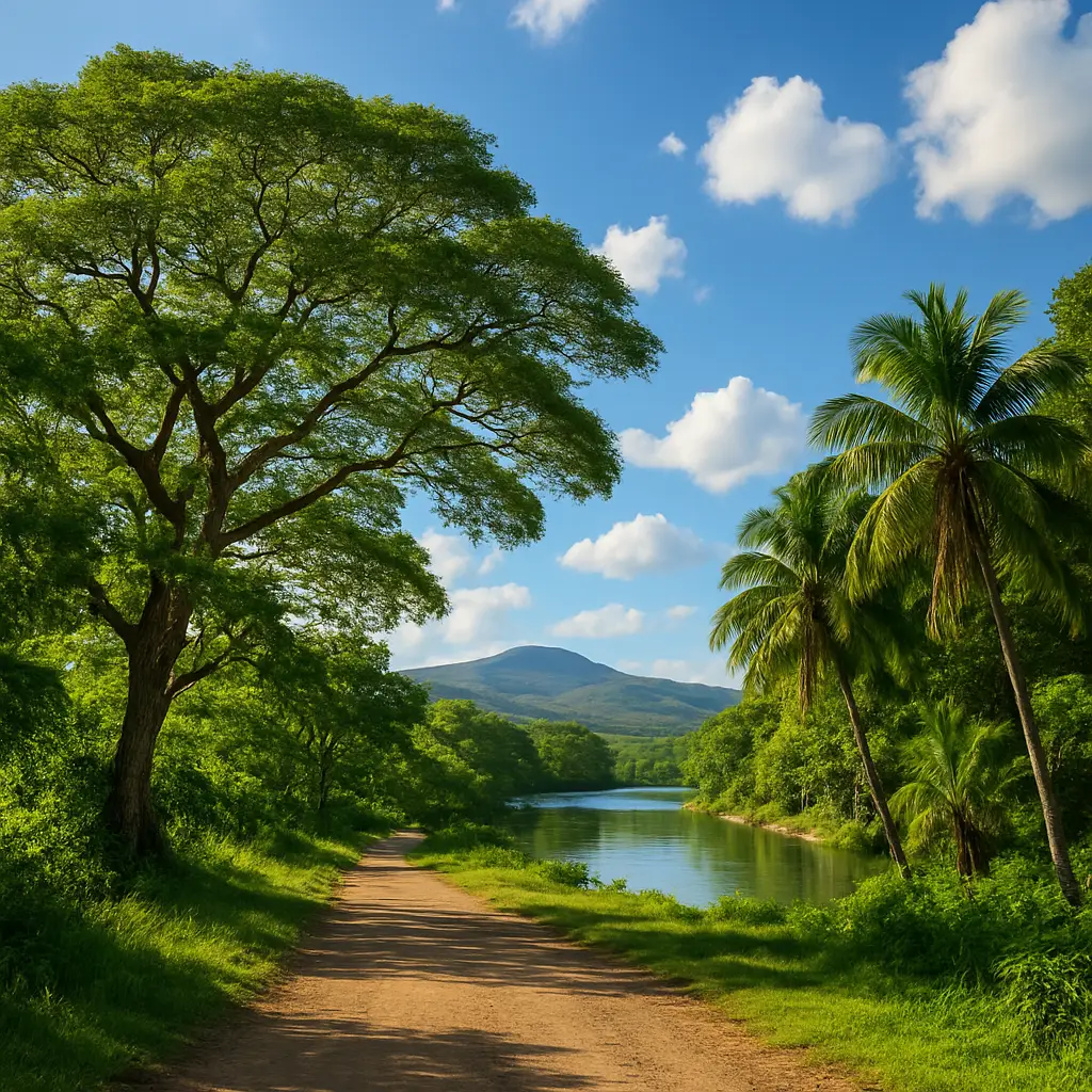 Vista panorámica de Liberia bajo cielo parcialmente nublado con condiciones climáticas típicas de junio