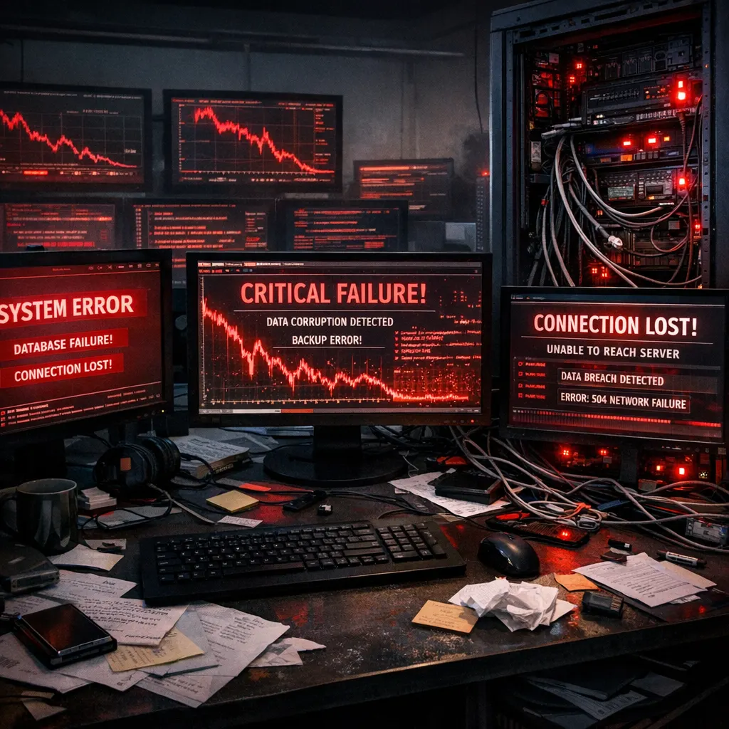 Pantalla mostrando código y advertencia de error tras borrado de base de datos por agente de IA